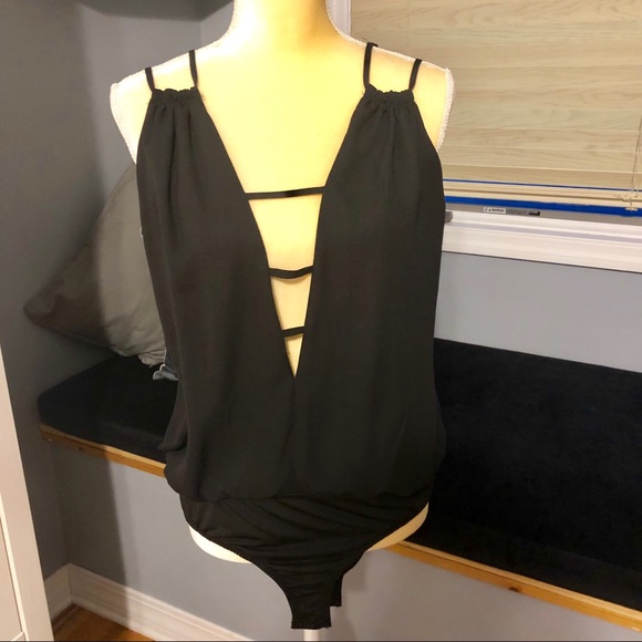 Charlotte Russe Tops - Black Deep V Bodysuit
